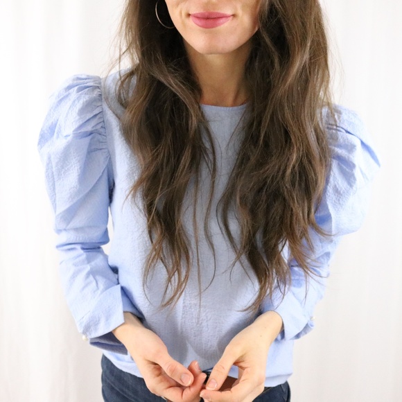 Zara Tops - Zara puff sleeve blue shirt small -C8